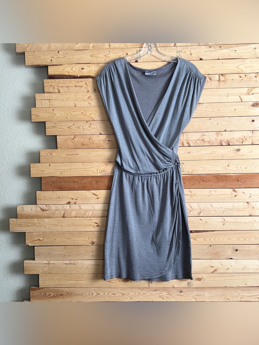 Michael Stars Women’s Metallic Gray Stretchable Faux Wrap Mini Dress size S/M